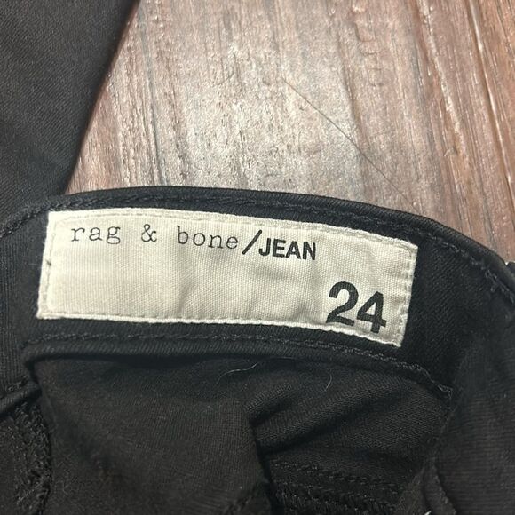 Rag & Bone Black Skinny Jeans w White Faux Leather Stripes on side, Size 24 - Picture 9 of 12